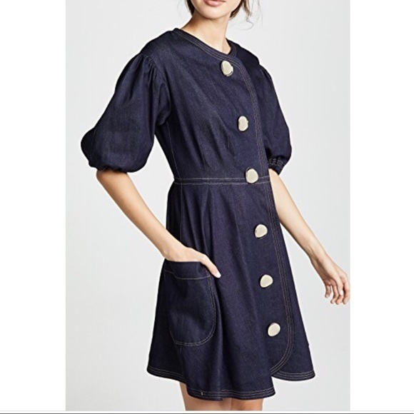 paper london denim dress Paper London Dresses | Paper London Anita Puff Sleeve Dress Denim Us 2 | Color: Blue | Size: 2